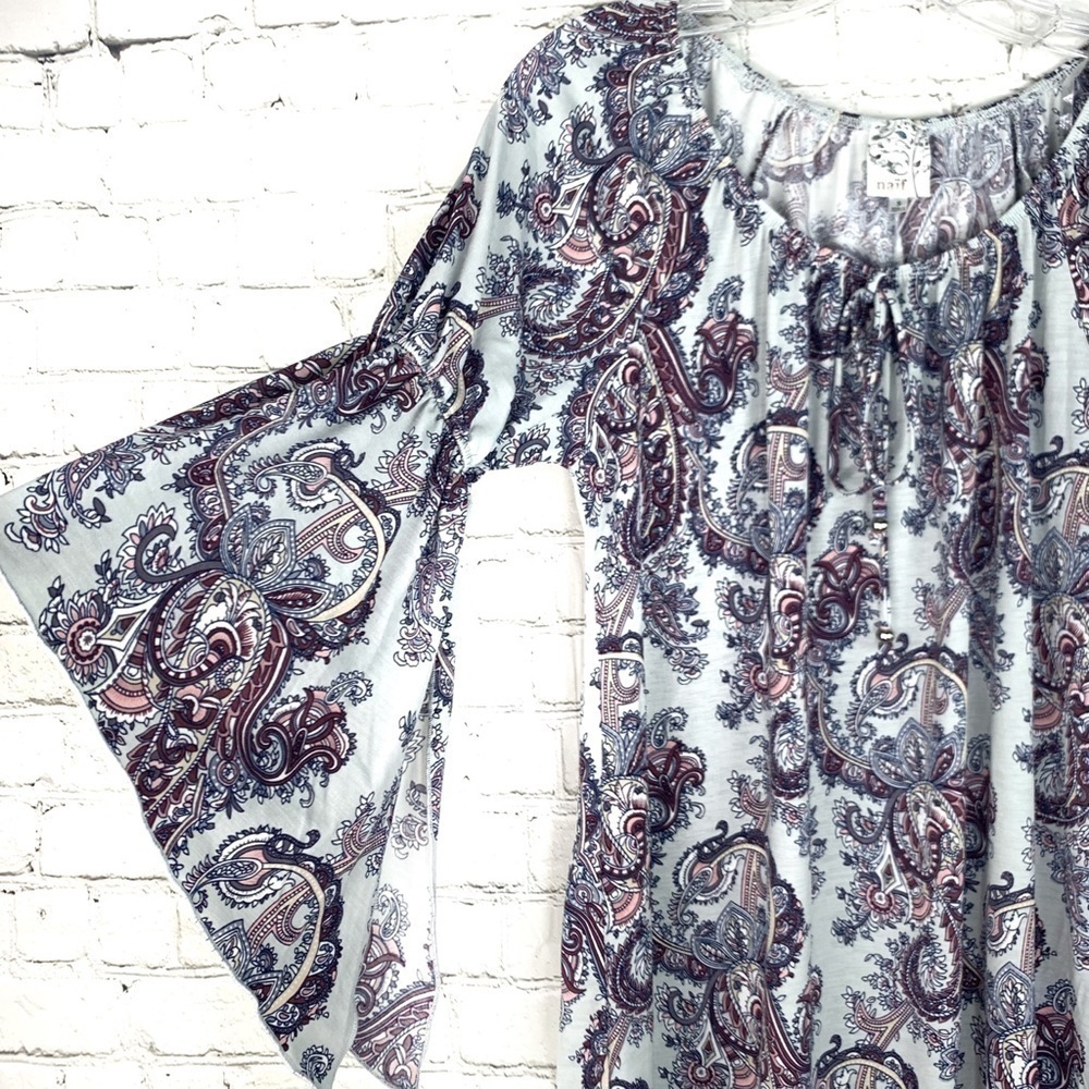 𝅺nwot-naif Boho Loose Fit Flair Sleeve Print Top SM - Picture 9 of 16